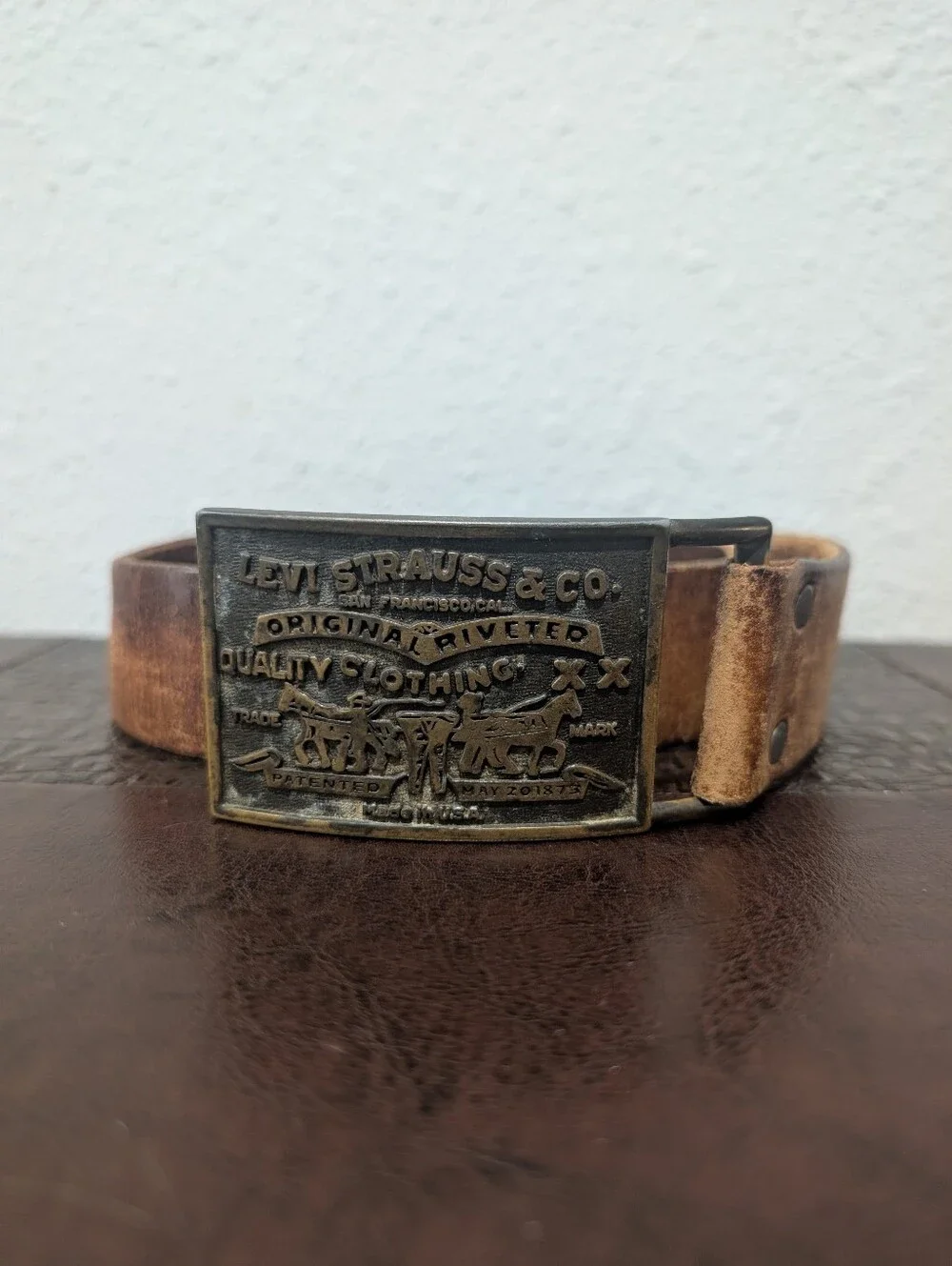 Vintage Levi Strauss & Co. Leather Belt Brass Buckle Made in USA